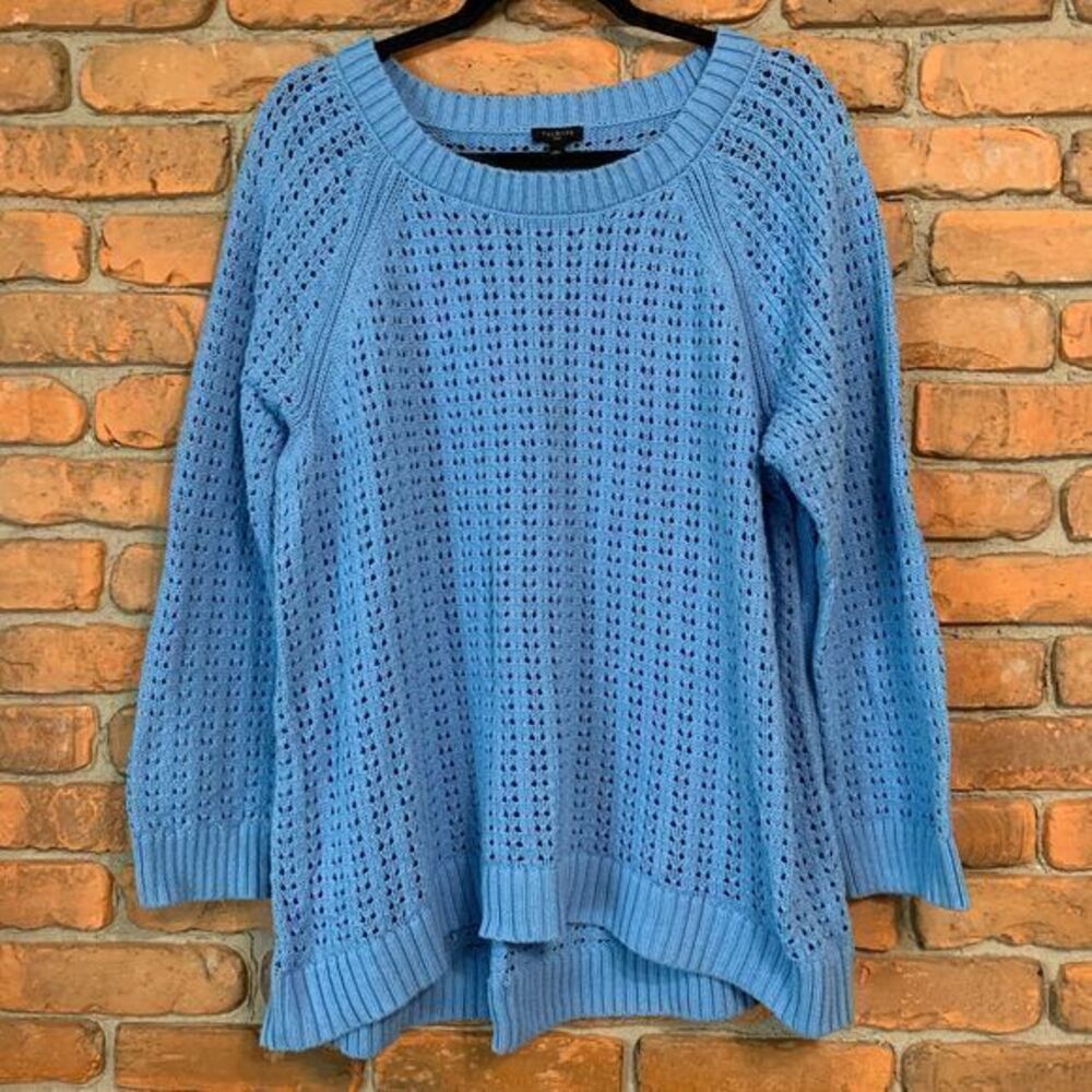 Talbots Plus Women's Blue Cotton Open Knit Sweater Crew Neck‎ Pullover Size 2X